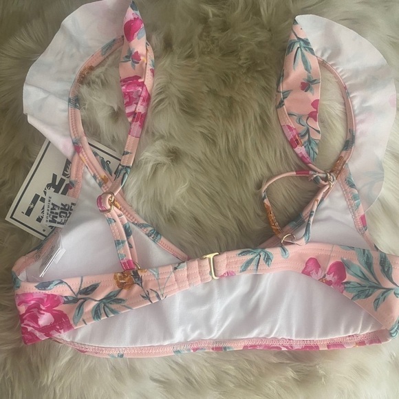 NWT floral pink bikini top with ruffle M - Picture 2 of 3